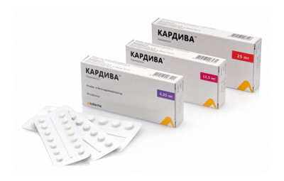 КАРДИВА таблетки 25мг N28